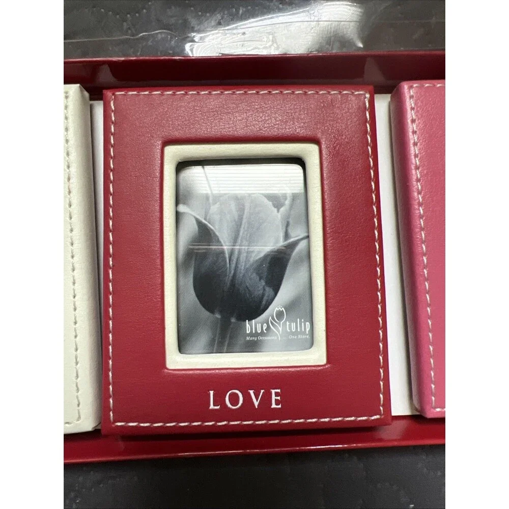 Blue Tulip 3pc LIVE LOVE LAUGH Leather Photo Frame Set 2 1/2”x1 1/2” Accent Gift